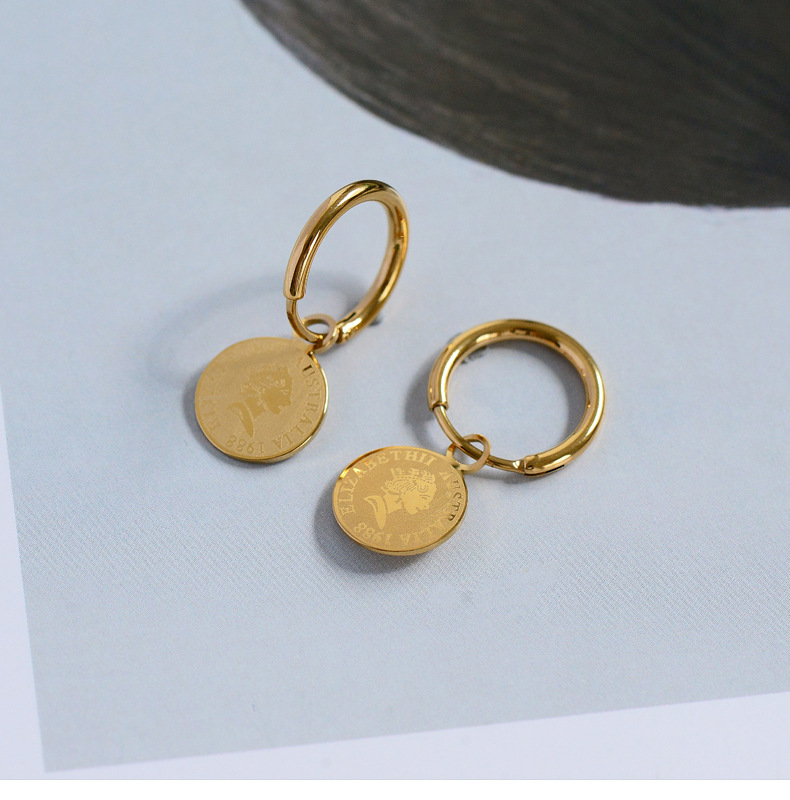 Portrait, Flower Pattern Women'S Gender Plating Design French Style Portrait Flower Titanium Steel Plating Drop Earrings 1 Pair