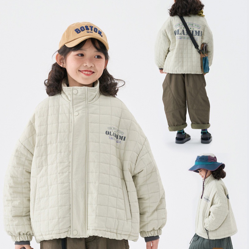 Off-season welfare girls' fleece-lined Korean style down cotton coat, autumn and winter coat, stylish casual cotton-padded jacket for medium and large children.