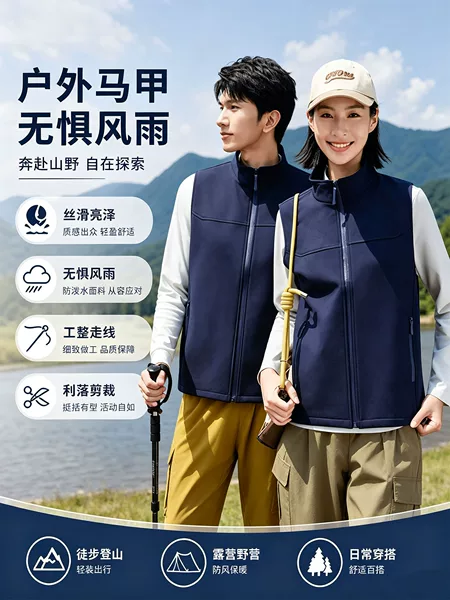 Stand-Collar Softshell Fleece Vest for Autumn and Winter Outdoor Workwear, Volunteer Workwear, Event Custom Logo Printing