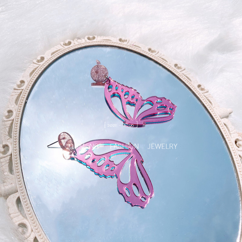 Fashion Acrylic New Earrings Left And Right Separated Butterfly Wings Hollow Earrings display picture 4