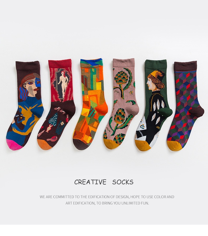Fashion Contrast Color Art Printing Mid-tube Cotton Socks Wholesale Nihaojewelry display picture 1
