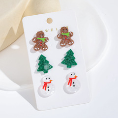 3組のクリスマスの組み合わせのイヤリングの方眼のヒョウの紋様のクリスマスツリーのプリントの耳の装飾品のアクリルのイヤリング