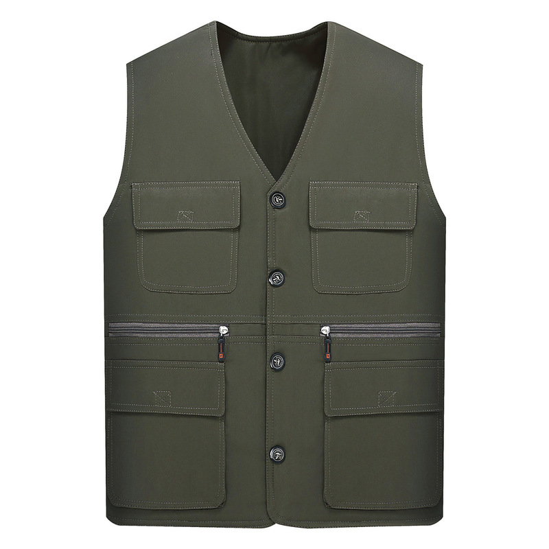 Men's Vest for Spring and Autumn, Reversible, Multi-Pocket, Casual Vest, Dad's Clothing, Outdoor Fishing Vest, Middle-Aged and Elderly Clothing