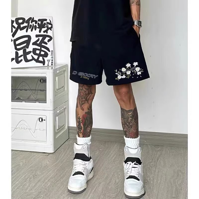 Loose Fitness Men's Large Size Training Waffle Cotton Versatile Zipper Pocket Sports American-Style 5-Point Shorts for Daily Use