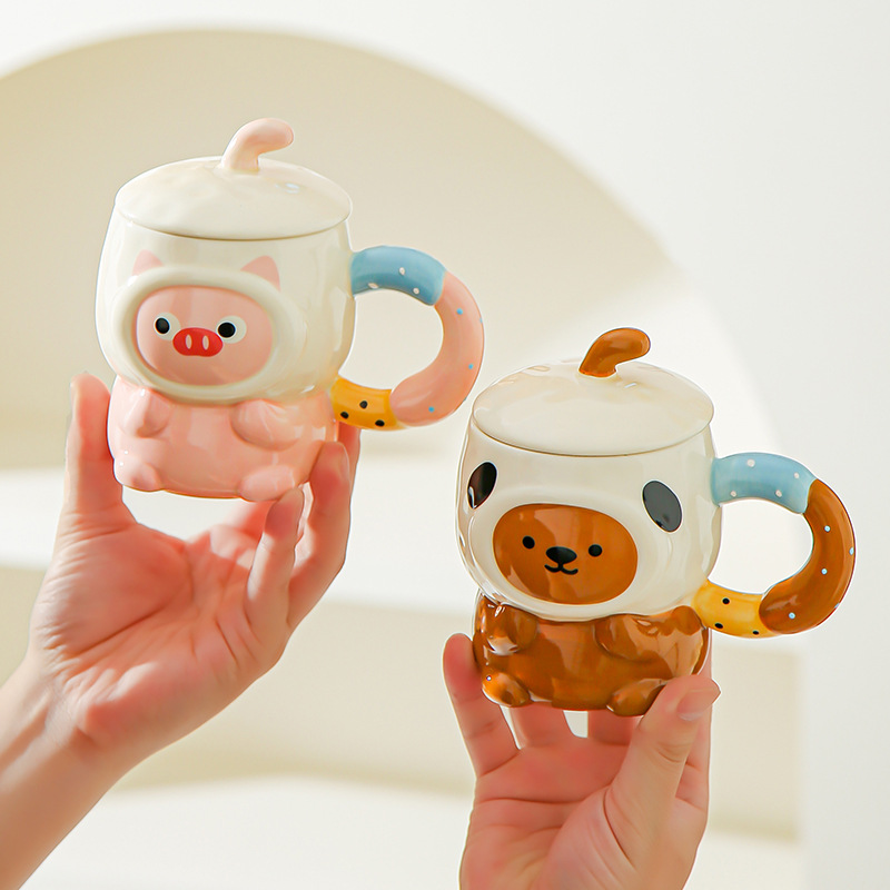 Caricatura encantadora cerimía cerámica con tapa para dar a la chica cumpleaños amiga práctica acompañante caja de regalo