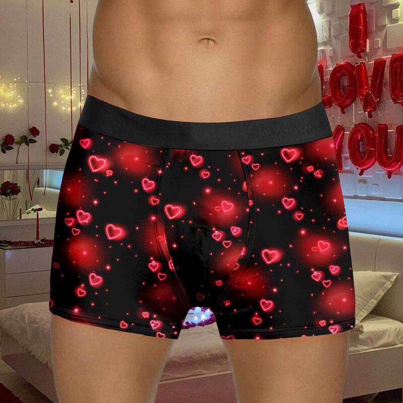 2025 New Valentine's Day Men's Underwear Shorts Mid-waist Boxers Amazon European and American Valentine's Day Printed Underwear