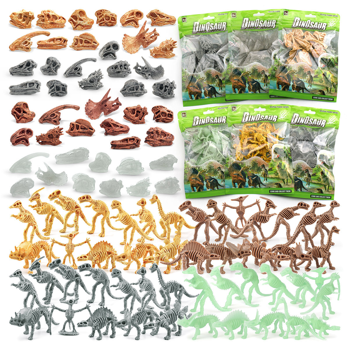 Amazon simulación mini modelo de cráneo de dinosaurio jurásico excavación arqueológica esqueleto fósil de dinosaurio bolsa de color