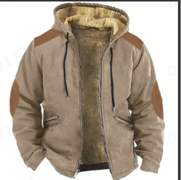 Europa y América transfronteriza multicolor color sólido impresión 3D Impresión digital suéter con capucha forro marrón Chaqueta de algodón acolchado