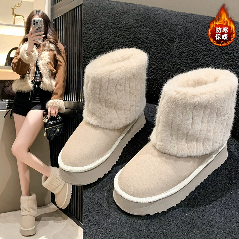 Boots, winter warm shoes platform, 2024 years