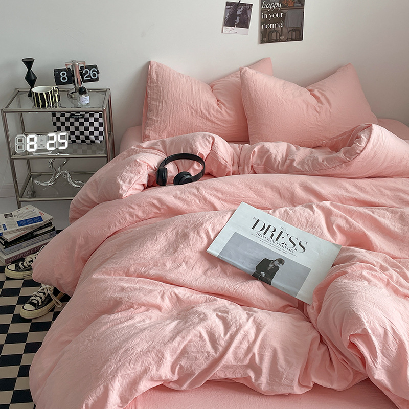 Ins純色A類母子級水洗綿ベッド4点セット裸で寝ることができるシーツ布団カバー学生3点セット