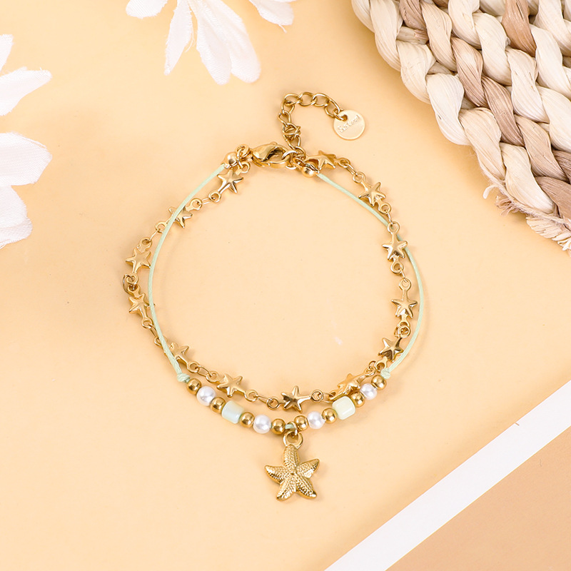 304 Stainless Steel, rope Material Retro Classic Style Starfish 304 Stainless Steel Rope Cord String Bracelets In Bulk
