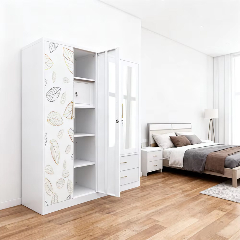 Ventas transfronterizas de cinco puertas impresas armario dormitorio de gran capacidad con cajones armario de acero armario a prueba de humedad casero image 4