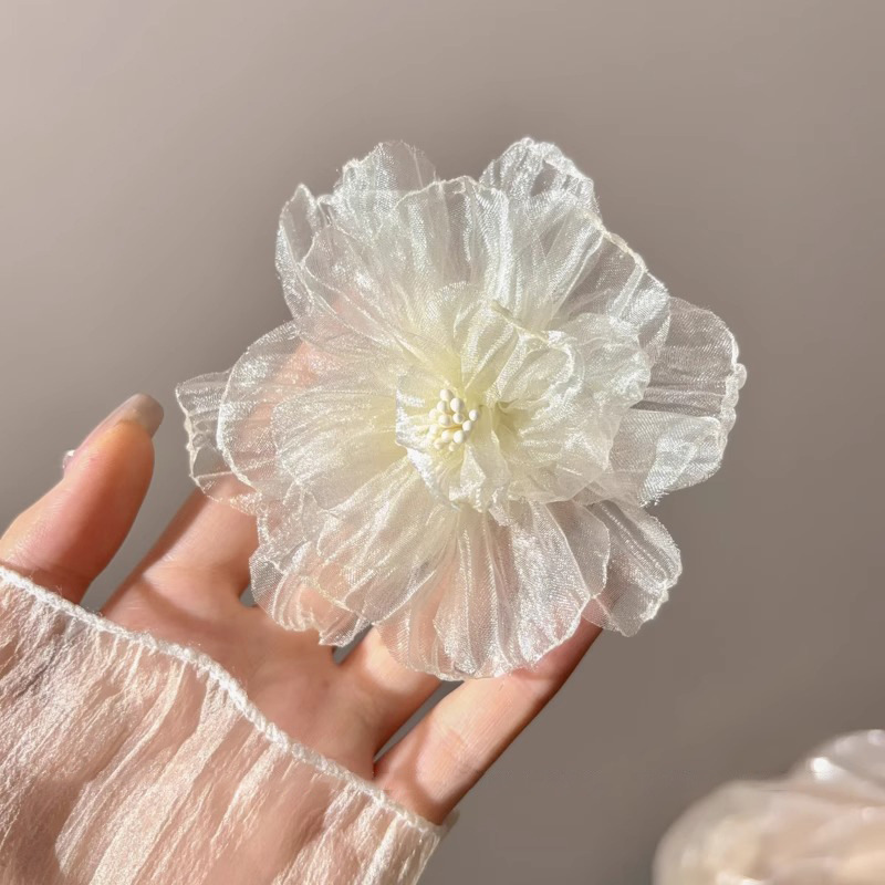 Coreano super inmortal mallas flores blancas pinzas de cabello para las mujeres cejas pinzas de cabello para el lado de las flores escritas por Dios tocado