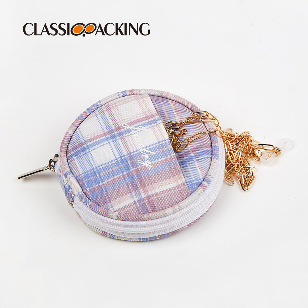 Bolso de joyería de lujo ligero para mujer al por mayor, anillo de cremallera redonda, collar, aretes, bolsa de almacenamiento, logotipo imprimible