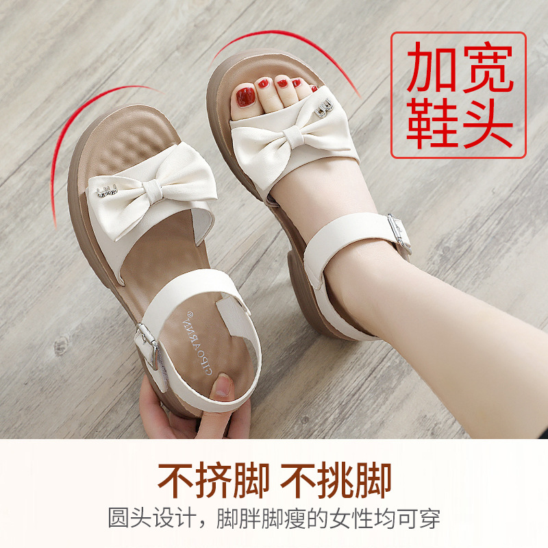 Sandalias de verano para mujer, nuevo estilo, suela plana, a la moda, suela gruesa antideslizante, suela blanda, tacón medio, sandalias para mamá 2025