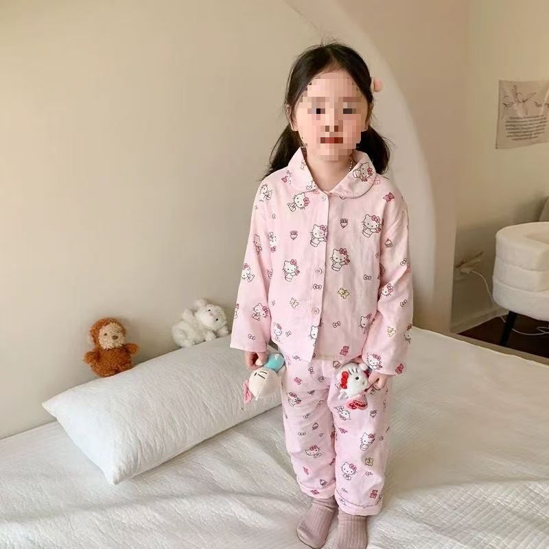 Children's Pajamas Autumn New Style Girls Cute Kt Cat Top Set Kidsren's Baby Home Clothes Two-Piece Set Z054