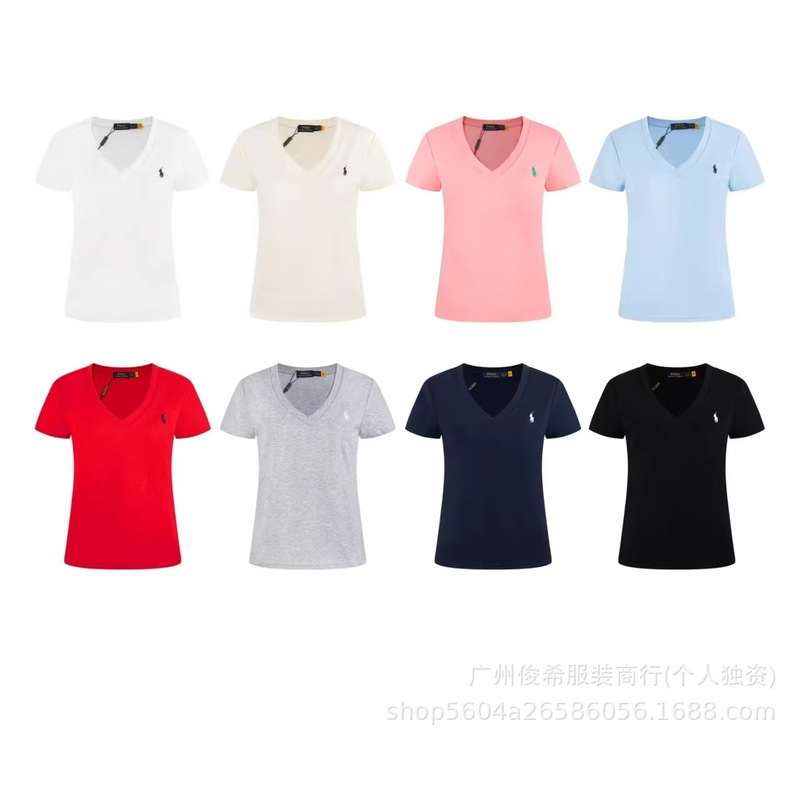 Scan the Qr Code to Purchase Trendy Foreign Trade Brand 25Ss Summer Women's Rl Pony Logo Embroidered Simple Classic Versatile V-Neck Short Sleeve Scan the Qr Code to Purchase Trendy Foreign Trade Brand 25Ss Summer Women's Rl Pony Logo Embroidered Simple Classic Versatile V-Neck Short Sleeve