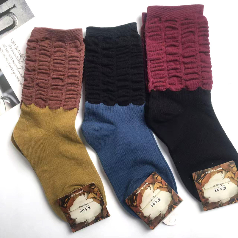 Korean Socks with Wrinkled Cuffs, Ethnic Style Women's Cotton Socks, K'Sox Mid-Calf Spring Style, Loose Opening, Suitable for Pregnant Women, Korean Style Korean Socks with Wrinkled Cuffs, Ethnic Style Women's Cotton Socks, K'Sox Mid-Calf Spring Style, Loose Opening, Suitable for Pregnant Women, Korean Style