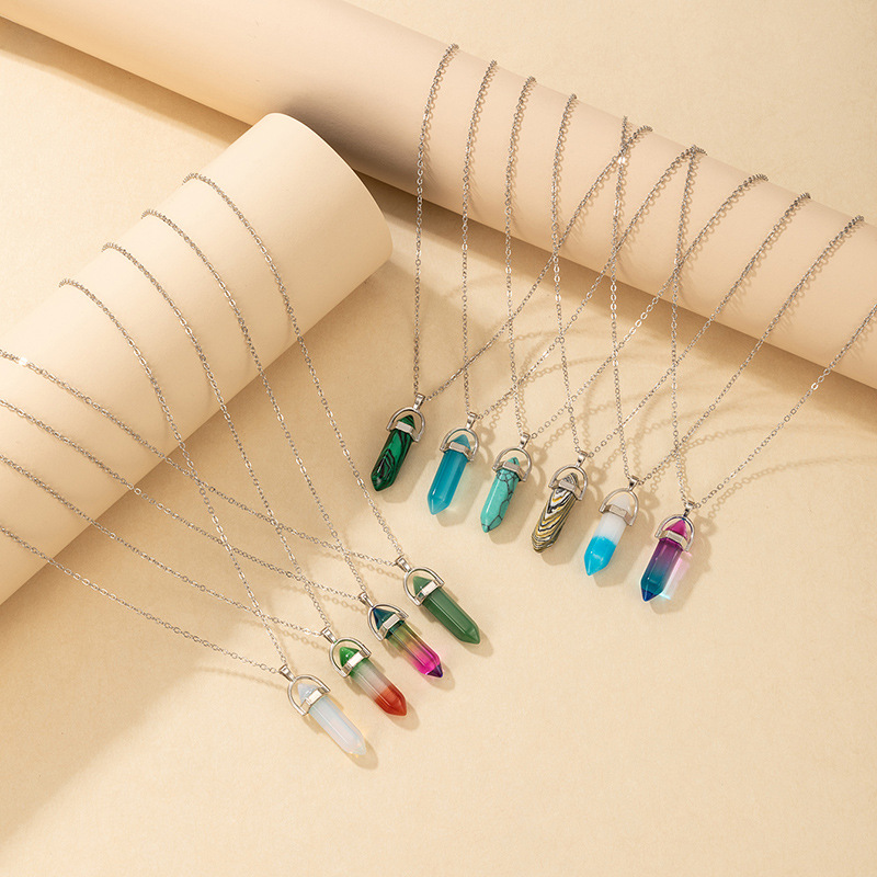 European and American new necklace multicolor bullet necklace personality single layer hexagonal col