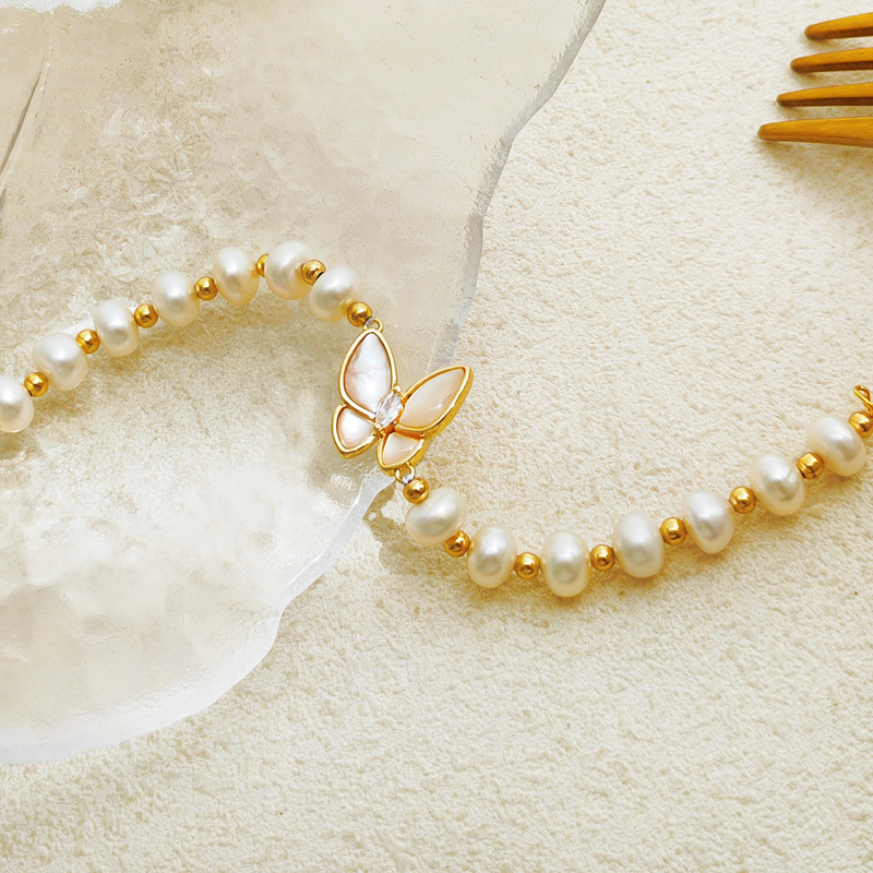 Fashion Butterfly Pearl Pearl Inlay Opal Zircon Bracelets 1 Piece