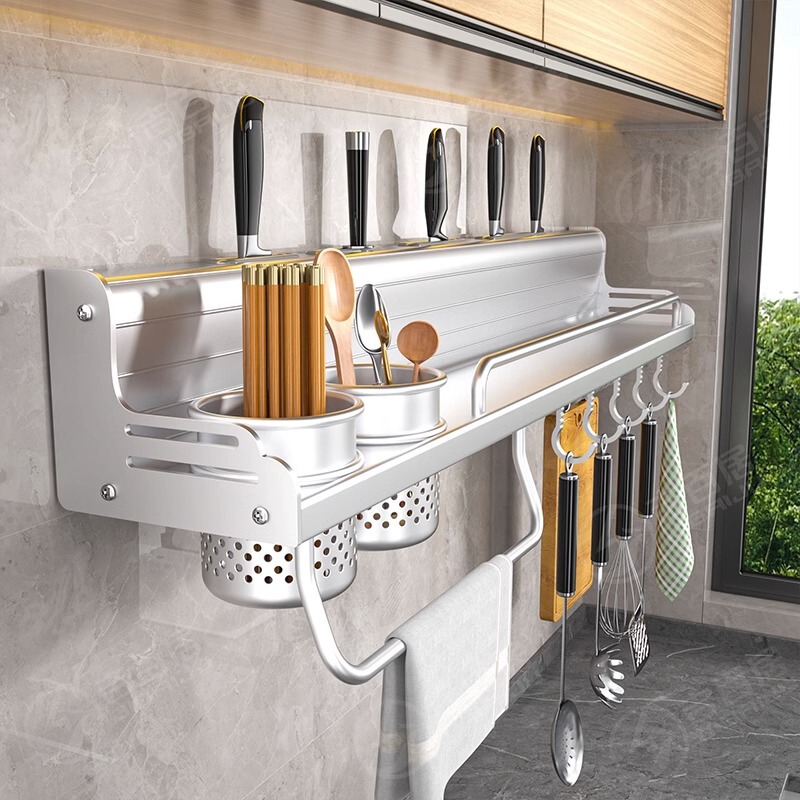 Factory supply kitchen wall-mounted non-perforated seasoning rack kitchen storage rack knife holder chopsticks multi-function rack