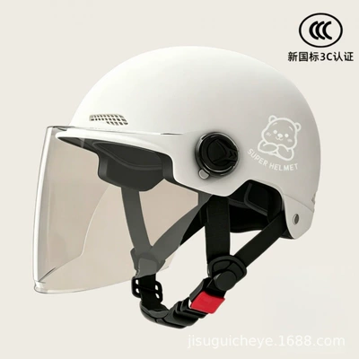 Motorcycle Helmet, Unisex Electric Scooter | Motosiklet kaskı (dəbilqə) - white-transparent-long-mirror-silver-white-bear