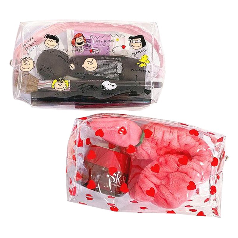 Suministro nuevo PVC transparente bolsa de cosméticos bolsa de almacenamiento impermeable de las mujeres dibujos animados transparente brillo lentejuelas bolsa de cosméticos
