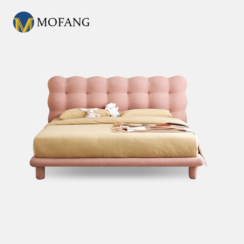 Designer Bubble Bed French Fabric Bed Solid Wood Upholstered Fashionable Children's Bed Modern Minimalist Cream Style Princess Bed