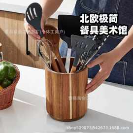 跨境相思木餐具收纳盒厨房厨具收纳筒可旋转收纳架餐具刀叉整理盒