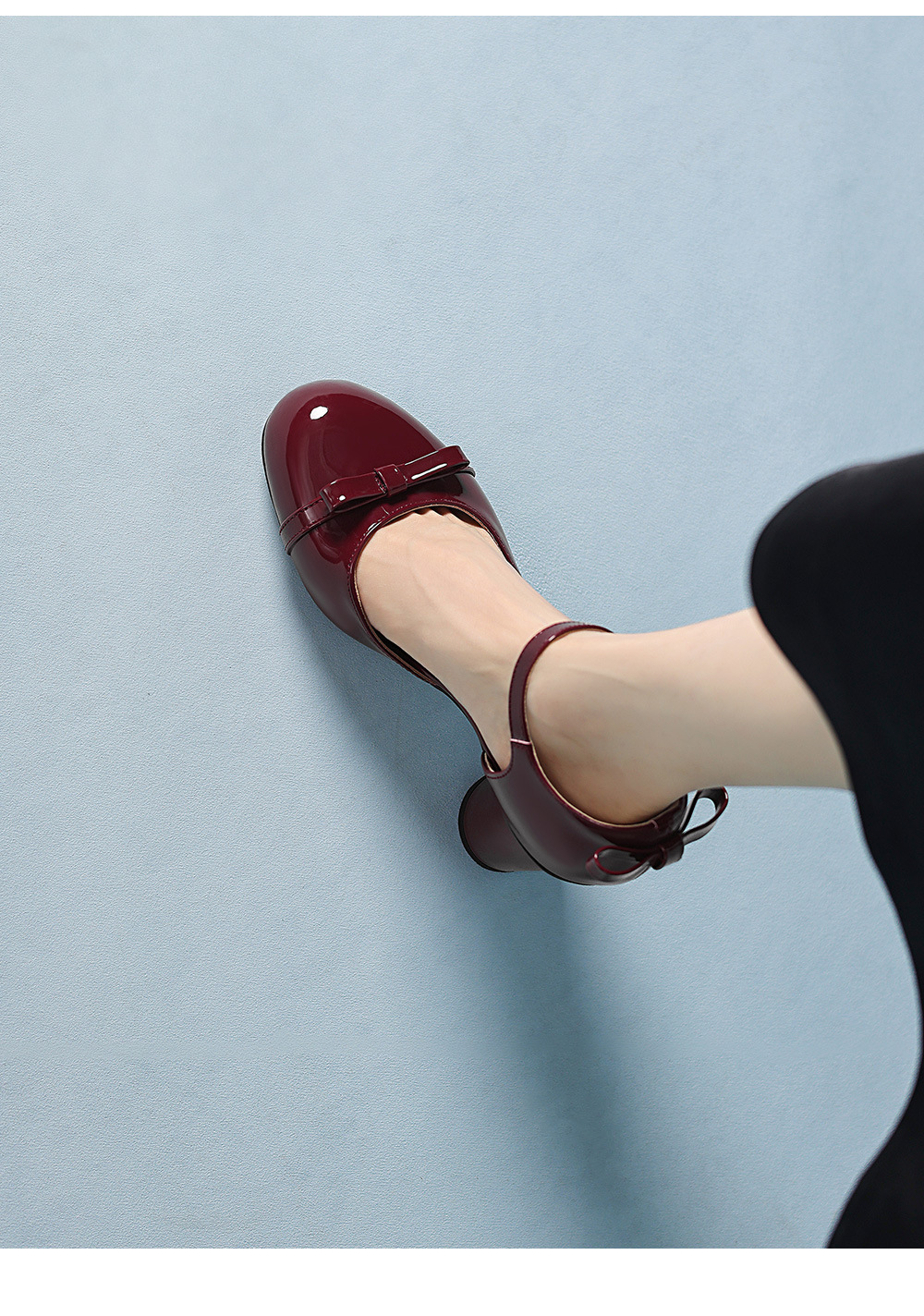 Sandal cao gót nữ mũi tròn bít kiểu Pháp, quai ngang khóa một chữ, gót vuông ổn định — màu đen, Rượu vang đỏ, màu mơ chi tiết 16