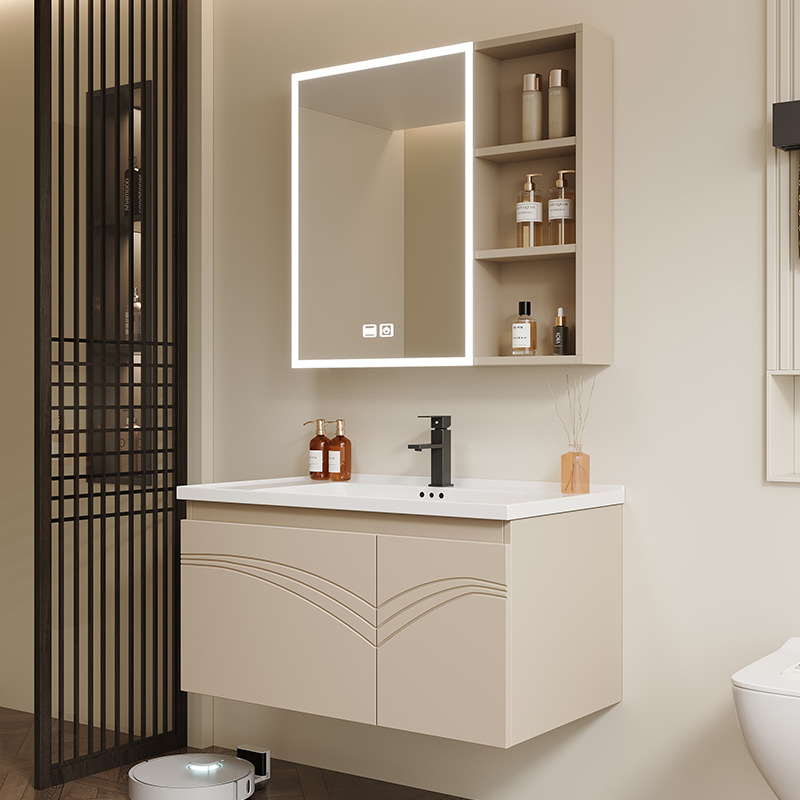 Gabinete de baño de aire crema cerámica integral lavabo de baño lavabo