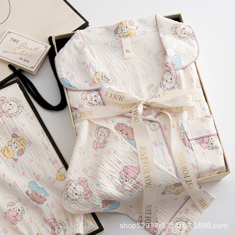 Облака хлопчатобумажной пижамы женская весна и осень с длинными рукавами мягкая милая девушка сладкая мультяшная студентка может носить костюм на дому