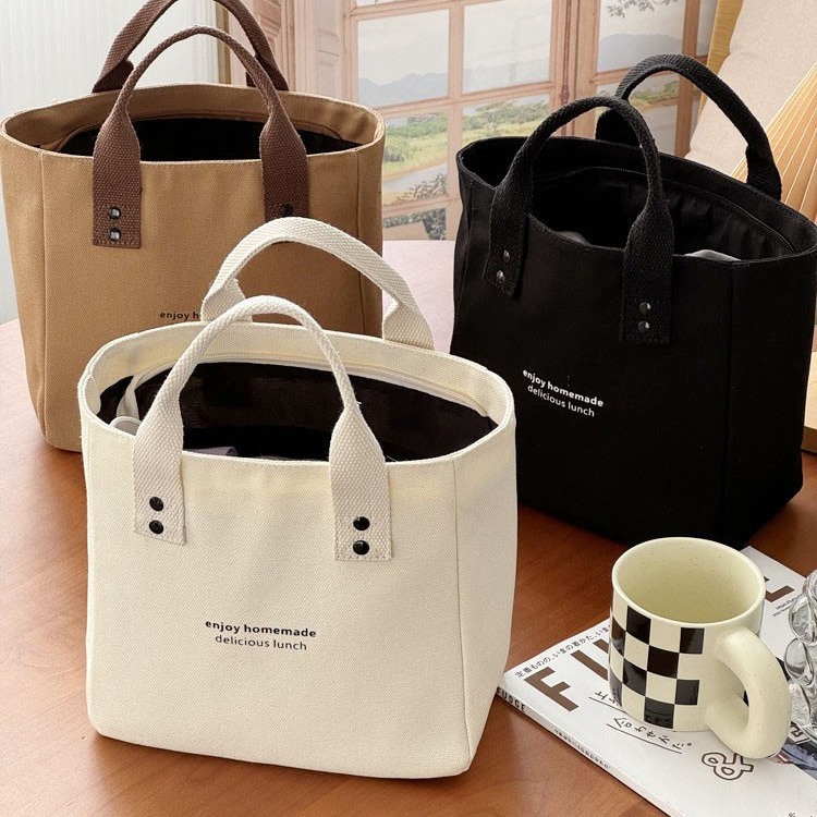 Thickened Canvas Bag Portable Student Tote Bag Commuter Lunc..