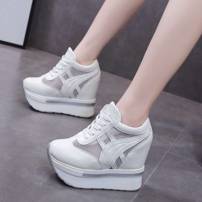 Spring and Summer 2025 All-match Super High Heel 12cm Platform Shoes Women's Wedge Heel Platform Mesh Breathable Height-increasing Women's Shoes