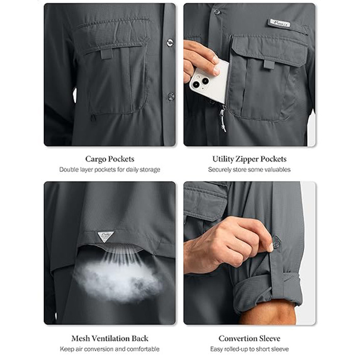 Ropa de trabajo personalizada, ropa de trabajo, camisa de secado rápido, camisa de protección solar transpirable al aire libre para hombres, ropa de montañismo casual para pescar