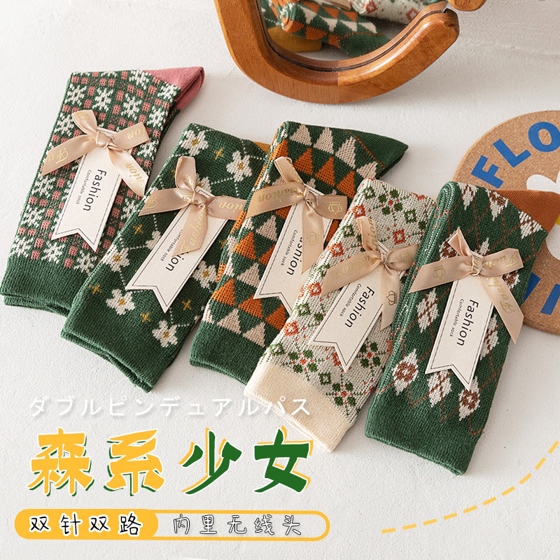 Christmas socks for children in autumn and winter double needle double way Christmas gift wireless head winter high stockings wholesale