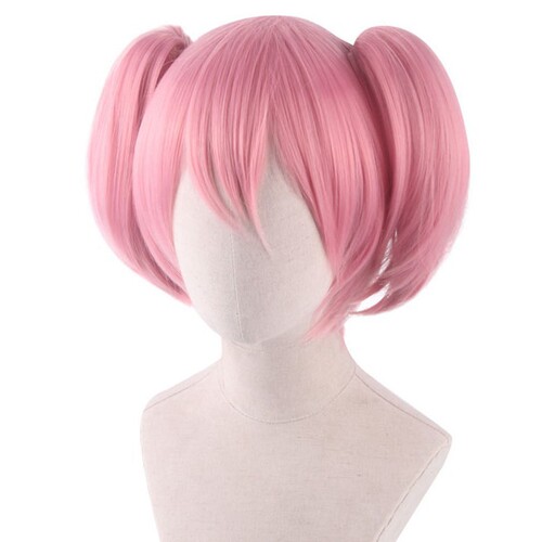Puella Magi Madoka Magica cos wig smoke pink double tiger clip deer eyes Madoka fragrant square Yamen anime wig Mu Fei