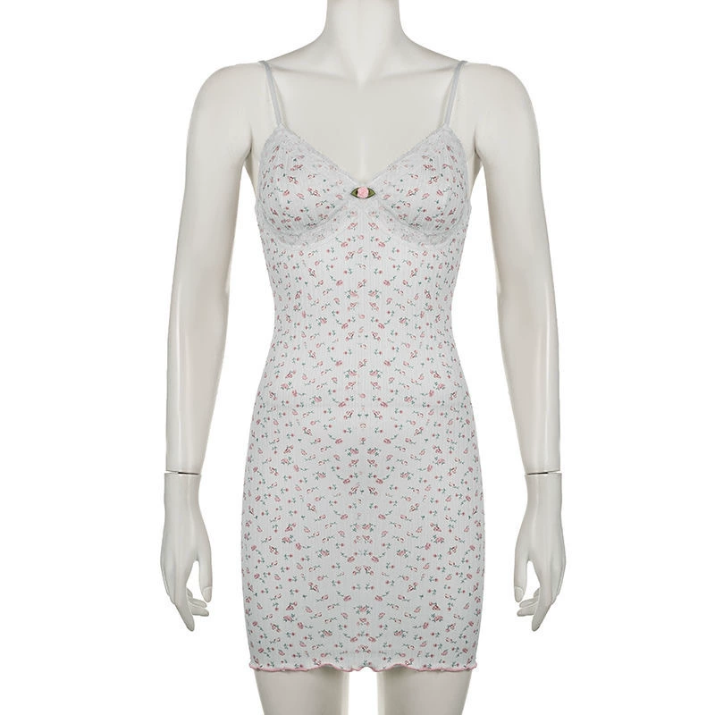 Кружевное Slip Dress в стиле Франции с цветочным принтом, облегающий силуэт с утягивающим эффектом, размеры S–XL