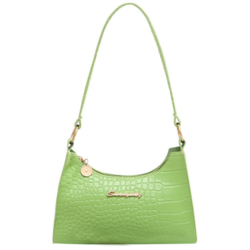 Fashionable and simple 2026 new crescent bag, solid color letter high-highlight shoulder bag, alligator pattern, women's bag