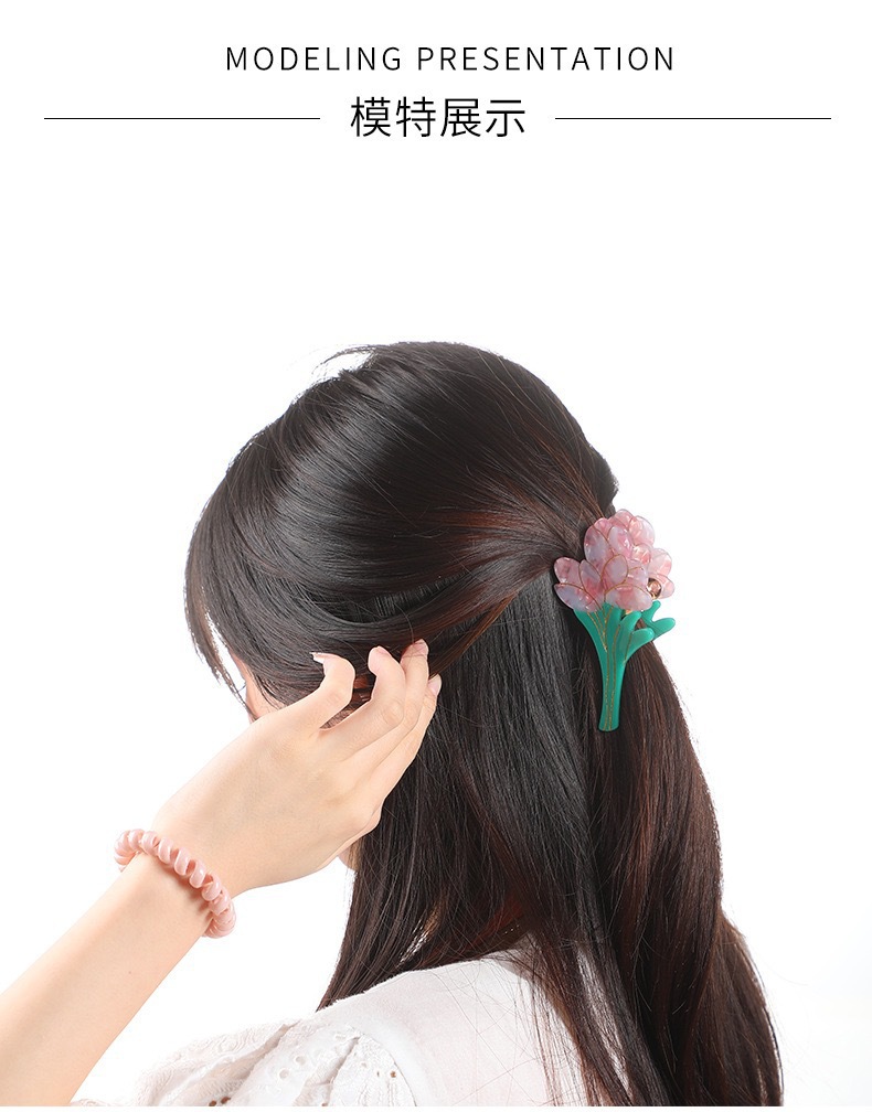 Clip De Tulipán Coreano Ramo De Ácido Acético Femenino Horquilla Pinza De Pelo Tocado Pequeña Horquilla display picture 5