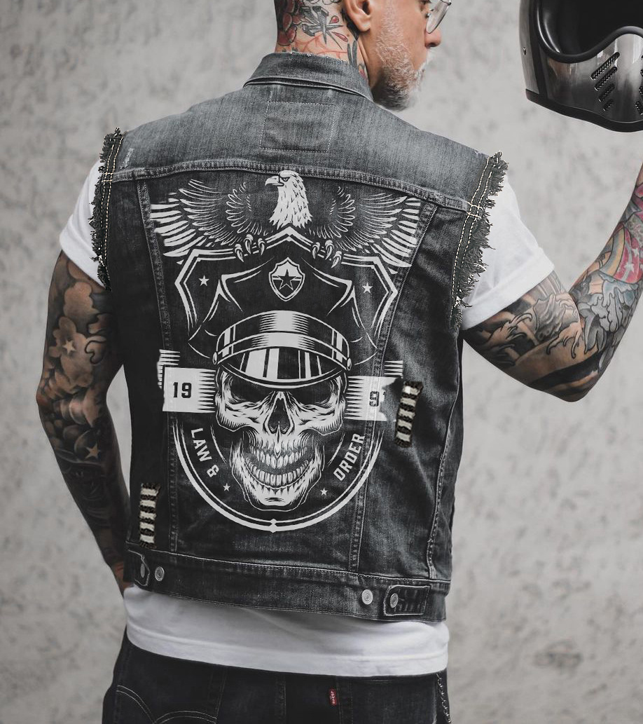 Street Denim Vest Multi-bag Distressed Sleeveless Jacket