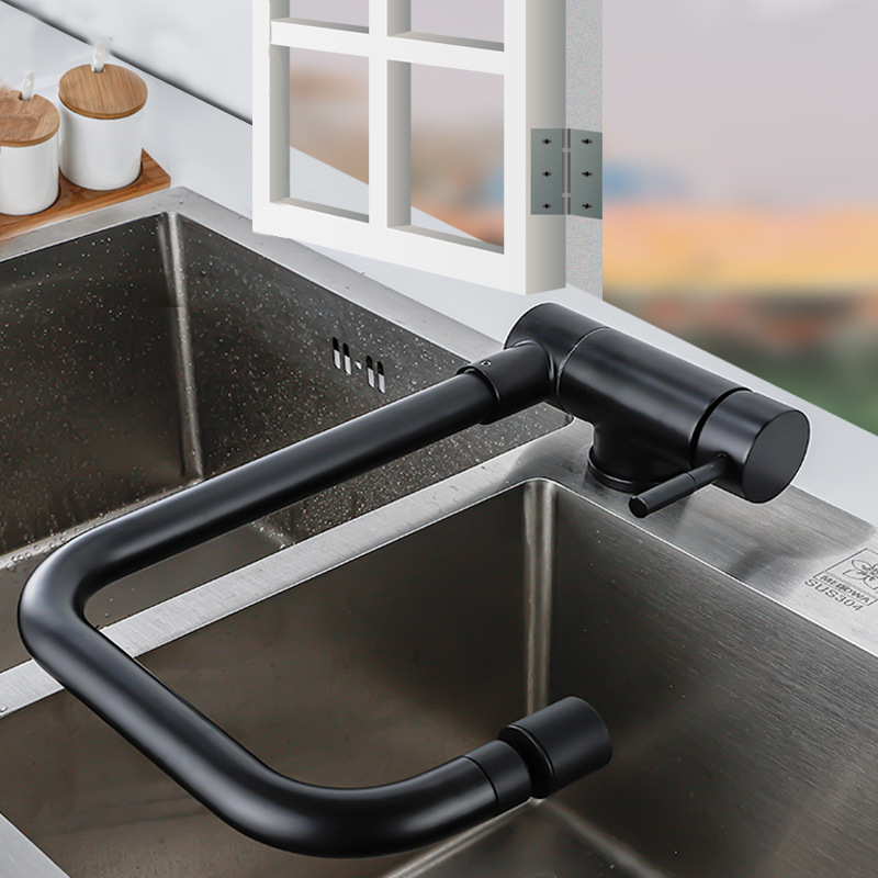 304 stainless steel kitchen dish washing basin inner window faucet hot and cold rotating folding double rotating sink mixing valve 304 stainless steel kitchen dish washing basin inner window faucet hot and cold rotating folding double rotating sink mixing valve