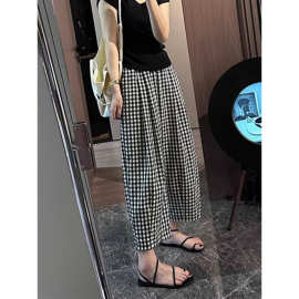 慵懒风高腰格子九分裤女薄款宽松遮肉显瘦百搭阔腿裤