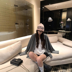 亚马逊跨境慵懒撞色条纹气质宽松长袖外套女秋季显瘦百搭休闲上衣