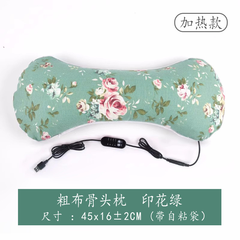 Coarse cloth heated bone pillow printed green