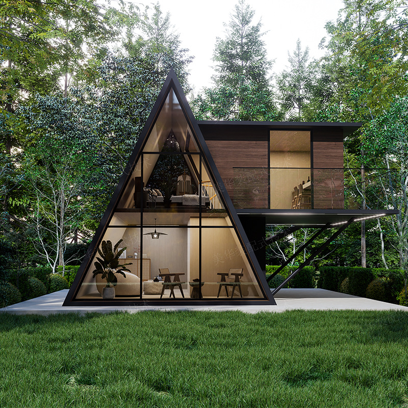 Casa de familia al aire libre, área escénica, campamento, casa de madera triangular, casa del árbol del bosque, ensamblaje móvil, villa de ocio, casa de madera rural