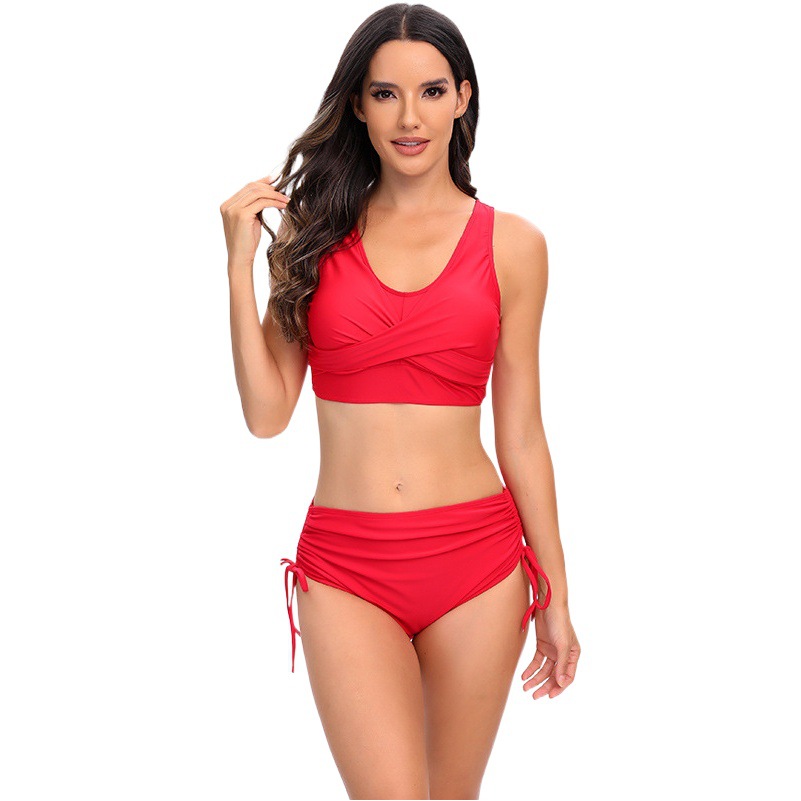 Bikini de Talle Alto con Tiras Cruzadas de Nailon, Sin Mangas, para Natación image 1