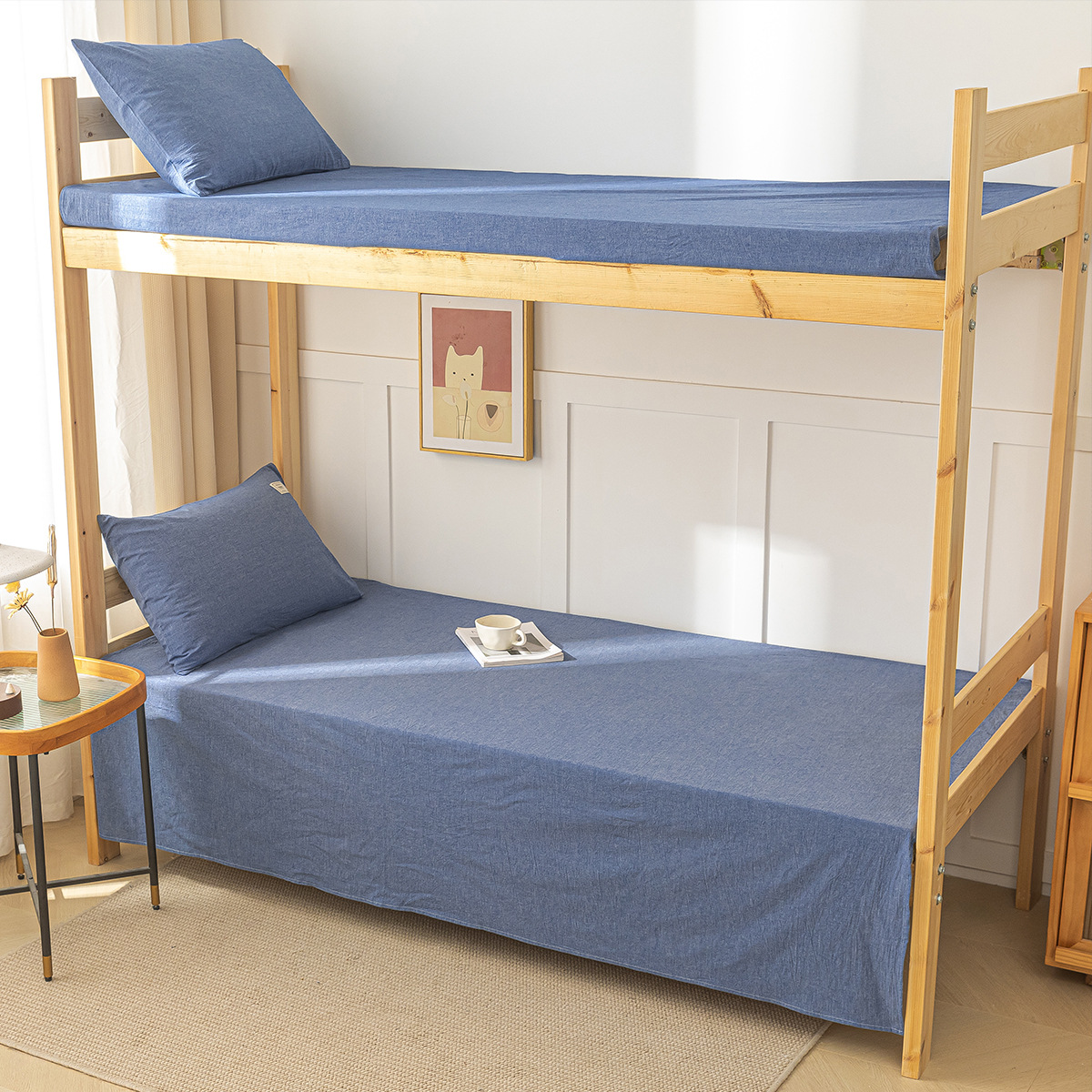 Sábana de algodón lavado de algodón puro para dormitorio de estudiantes, pieza individual 100 algodón, sábana de cama individual, funda de almohada, juego de tres piezas