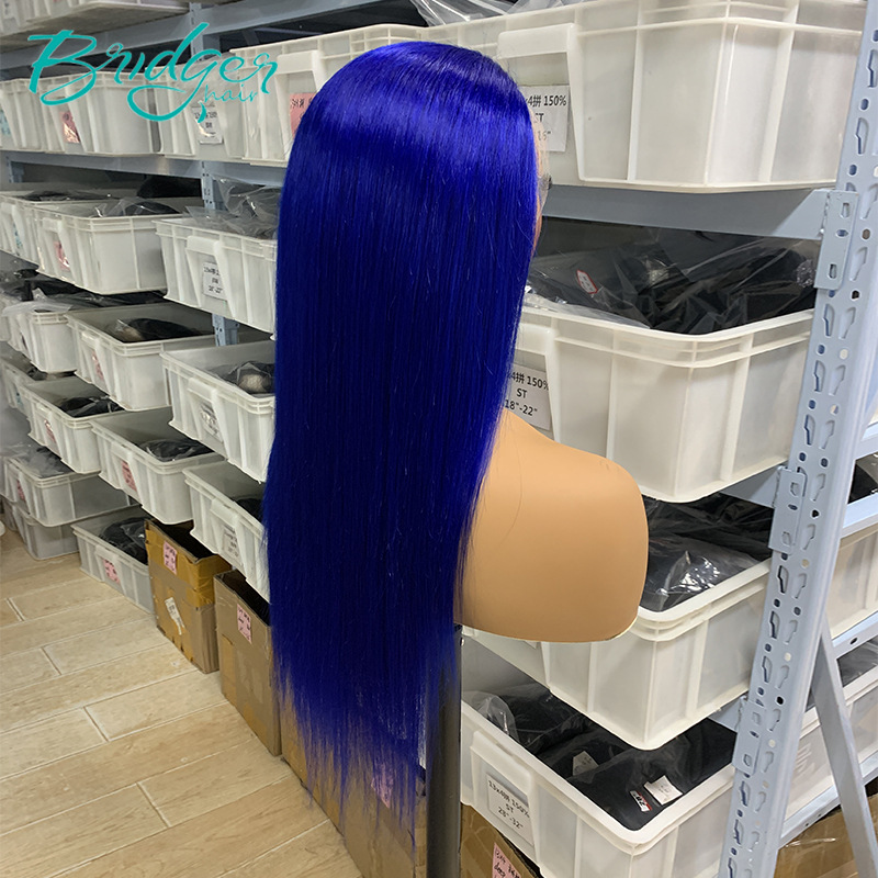 Dunkelblaue Echthaarperücke Mit 13x4 Lace Frontal Glatt_voghion.com