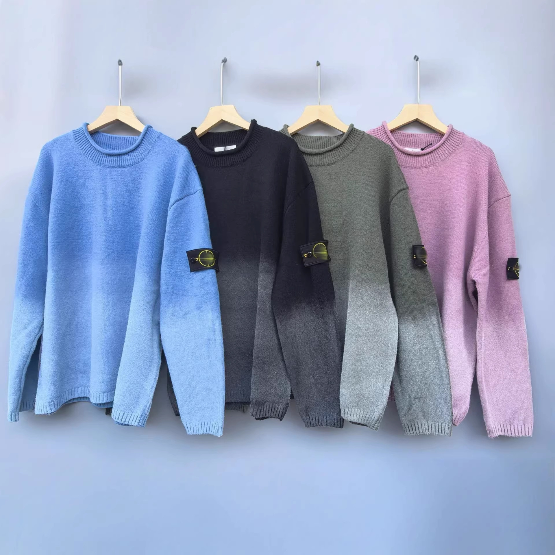 Cross-border STONE Correct Version Casual Knitted Pullover Gradient Dyed Sweater, Versatile Unisex Style